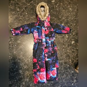 BLUE MAGIC Kid Child SKI Snow SUIT SIZE 110 4-5 Years Old Galaxy Starburst Hood